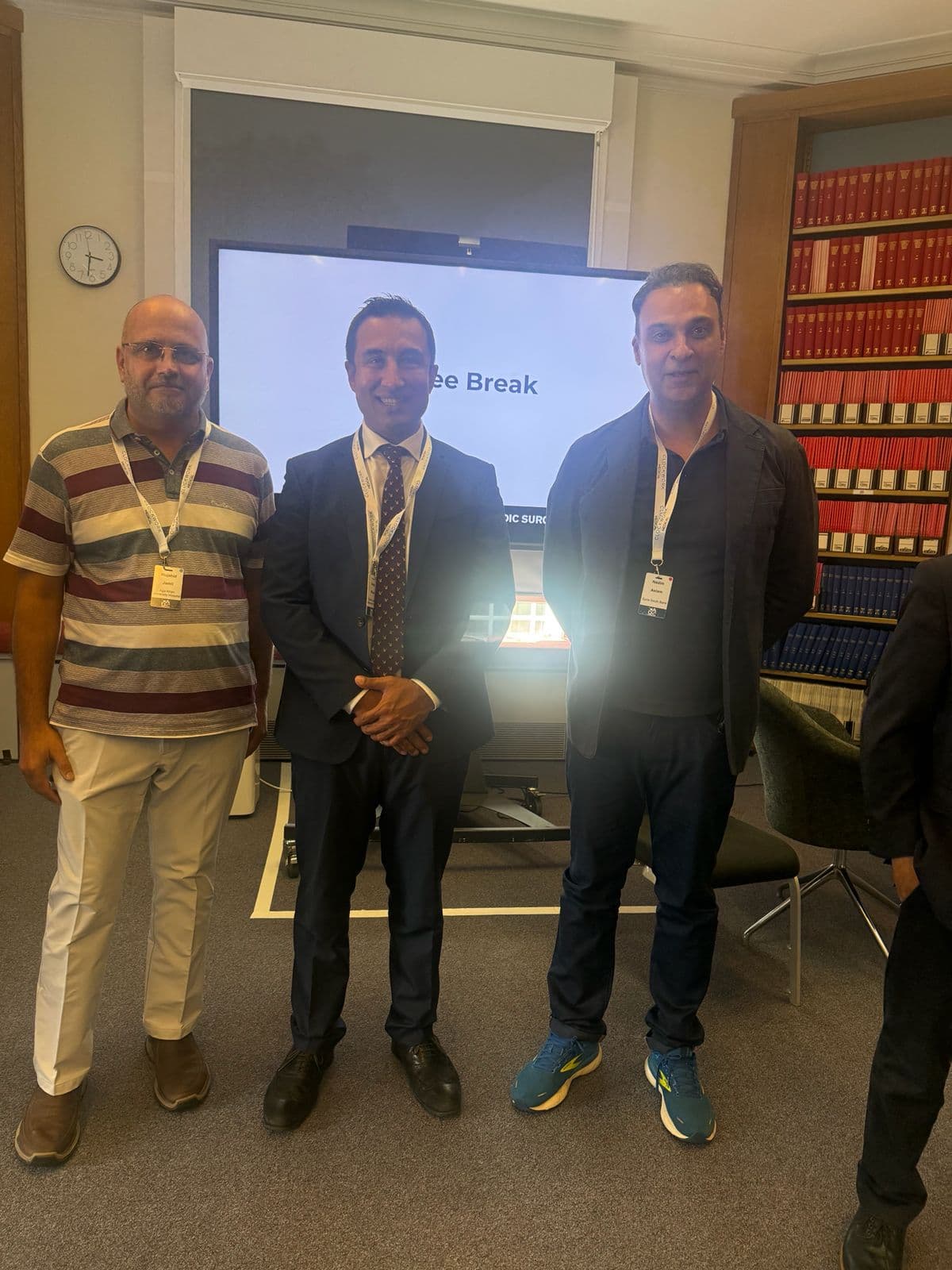 Dr Mujahid Jamil Khattak with fellow surgeons during a break at the Computer Assisted Orthopaedic Surgery Meeting 2026 in London